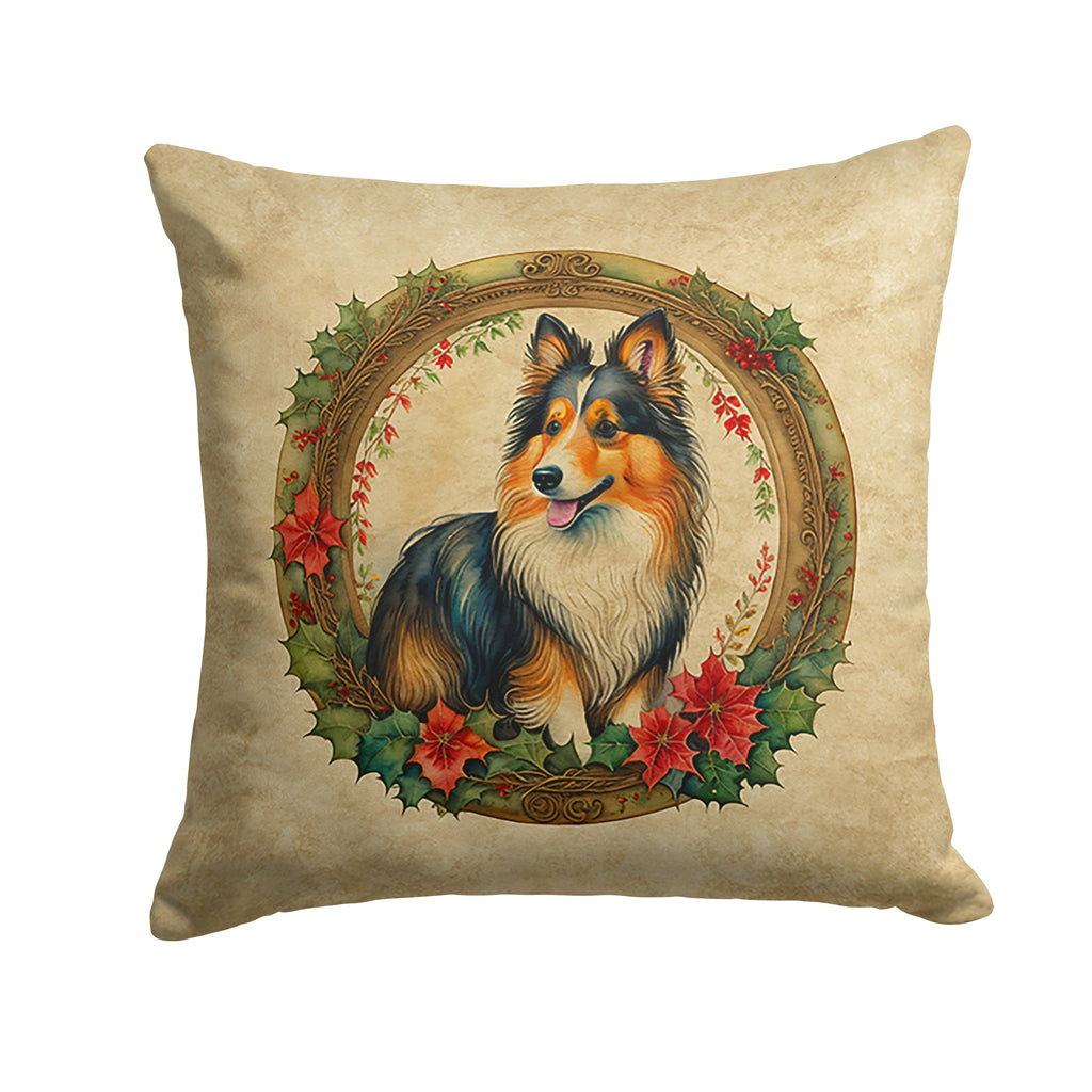 Sheltie Christmas Flowers Throw Pillow