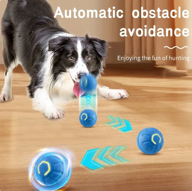 Interactive Rolling Ball Pet Toy, USB Rechargeable Self-Moving Ball with LED & Obstacle Avoidance for Cats and Dogs
