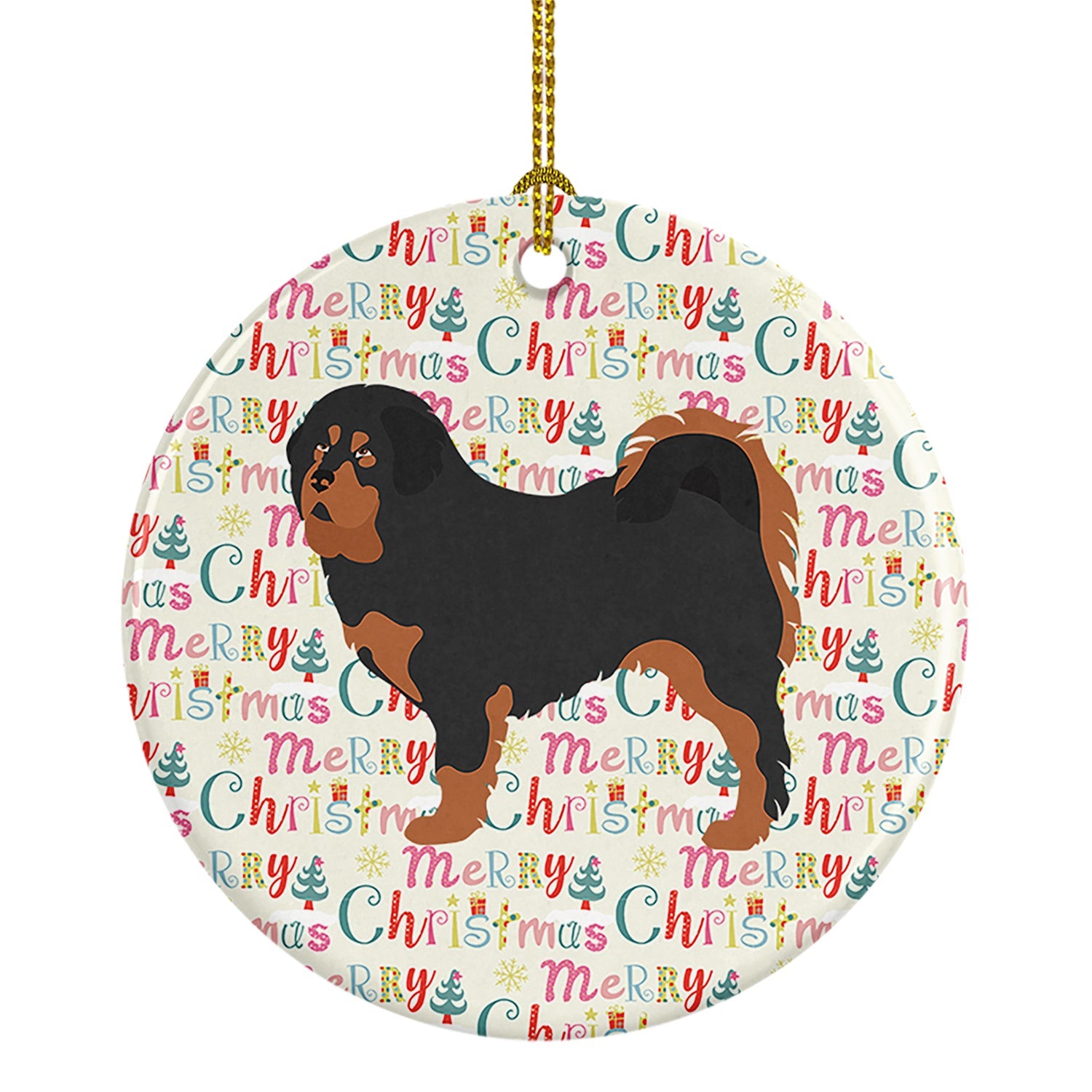 Tibetan Mastiff Merry Christmas Ceramic Ornament