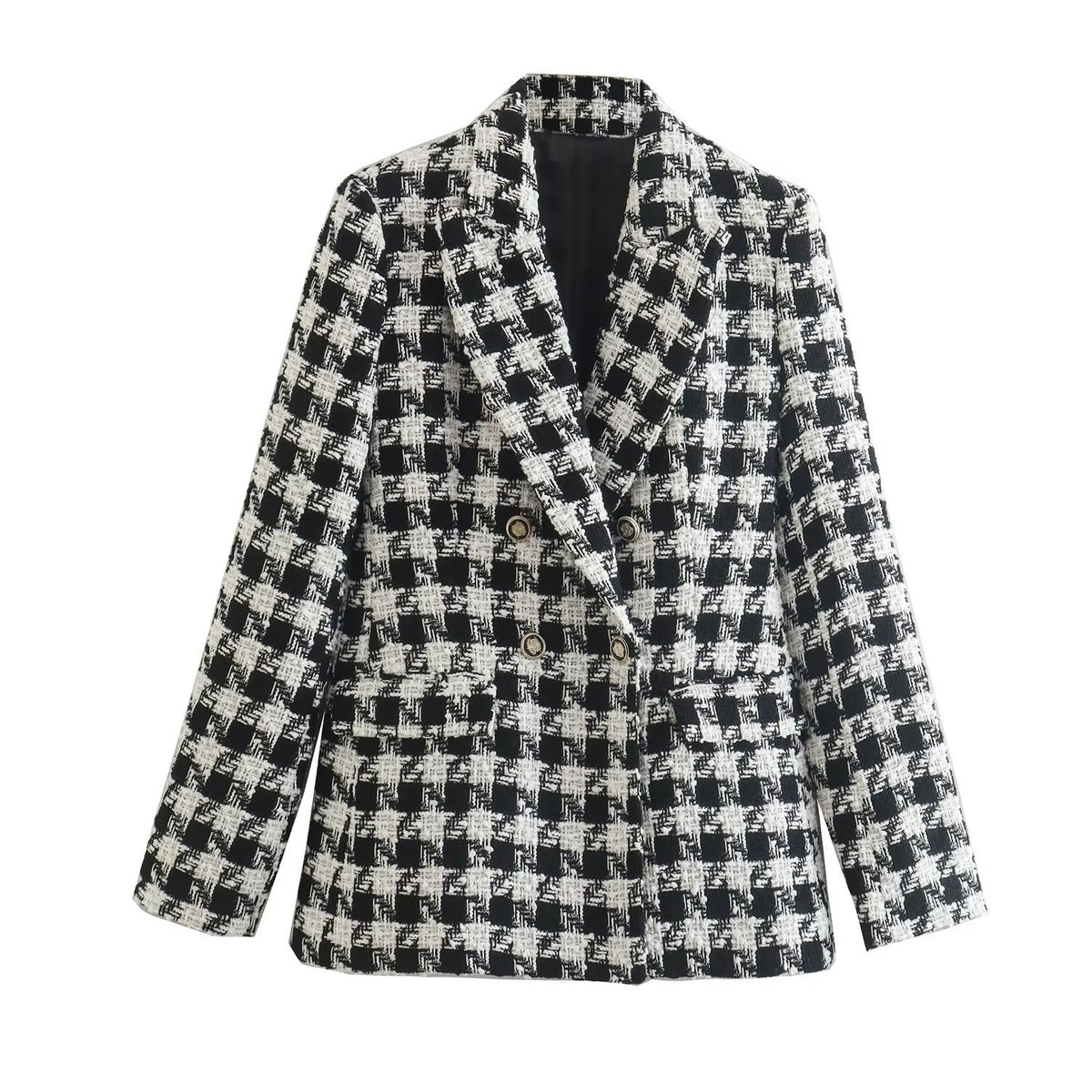Houndstooth Double Breasted Lapel Coat for Women