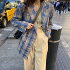 Loose Fit Plaid Suit Jacket a Relaxed Style