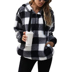 Women's Hooded Plaid Plush Sweater with Long Sleeves