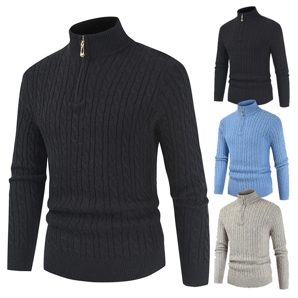 Men's Zipper High Collar Pullover Sweater | Streetwear