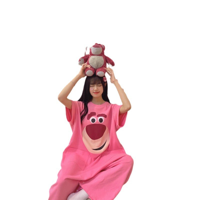 Plus Size Cartoon Cotton Short Sleeve Sleepwear Dress