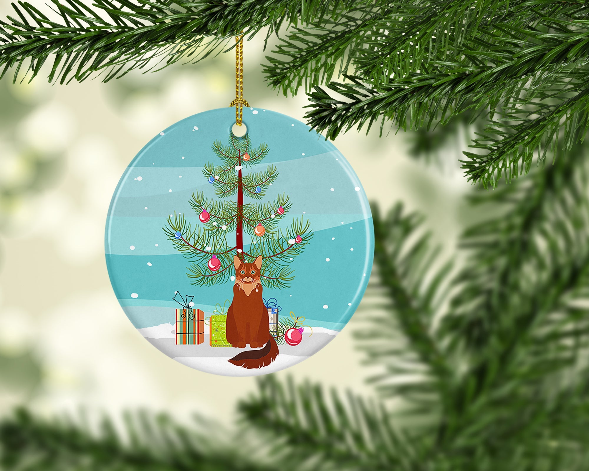 Somali Cat Christmas Ceramic Ornament