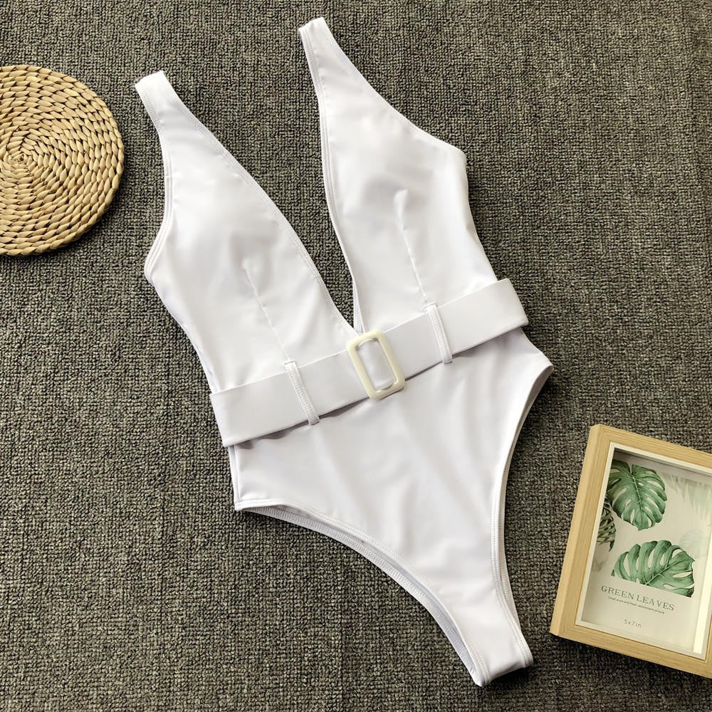 Multi-Color High-Waist Triangle One-Piece Swimsuit