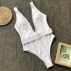 Multi-Color High-Waist Triangle One-Piece Swimsuit