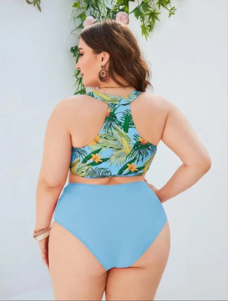 2023 Plus Size High Waist Digital Print Swimsuit
