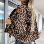 Women's Denim Jacket for Winter - Casual Leopard Print