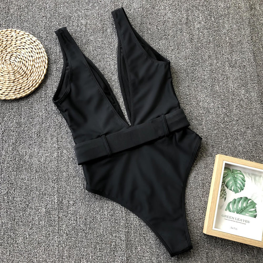 Multi-Color High-Waist Triangle One-Piece Swimsuit