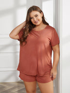 Plus Size Women's Pajama Set - Scoop Neck Tee & Shorts