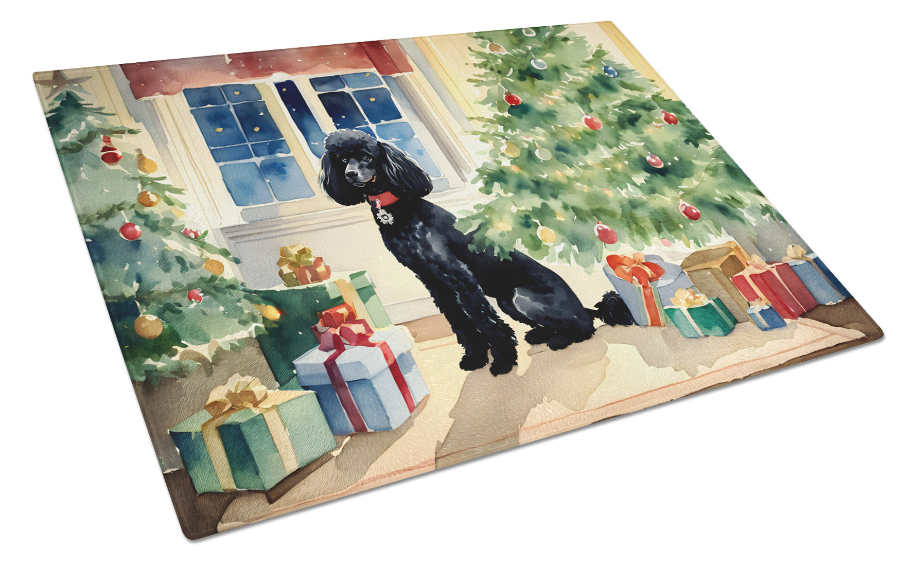 Poodle Cozy Christmas Glass Cutting Board