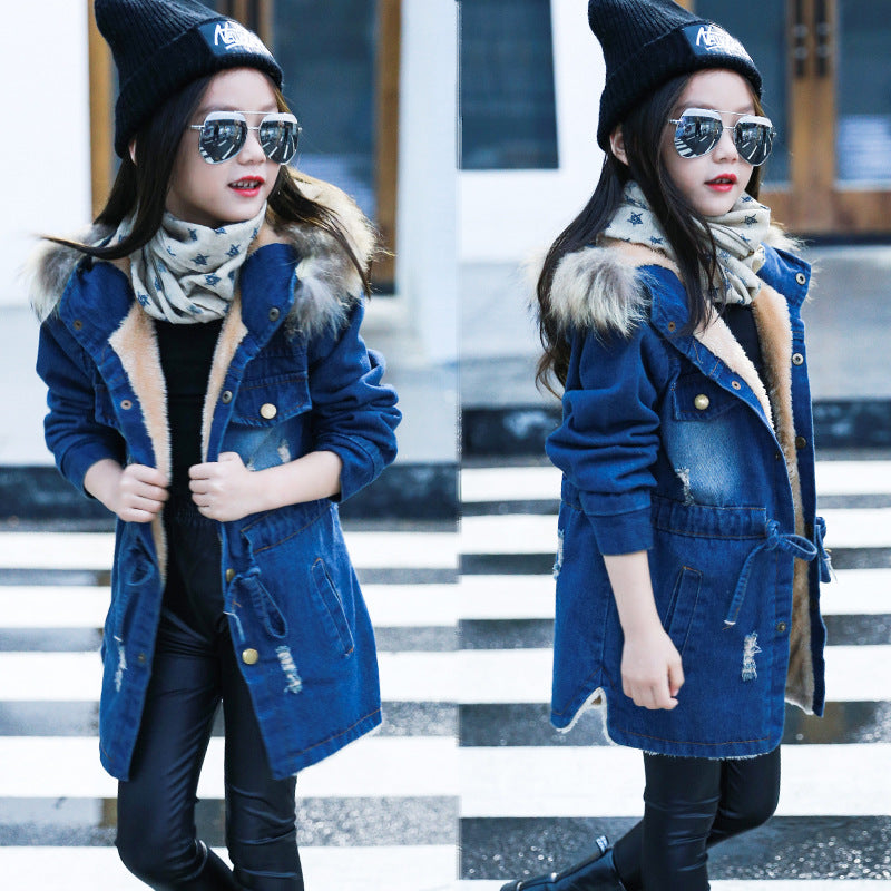 Denim Trench Coat with Velvet Padded Waist