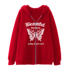 Dark Butterfly Print Zip Casual Cardigan Sweatshirt | Streetwear