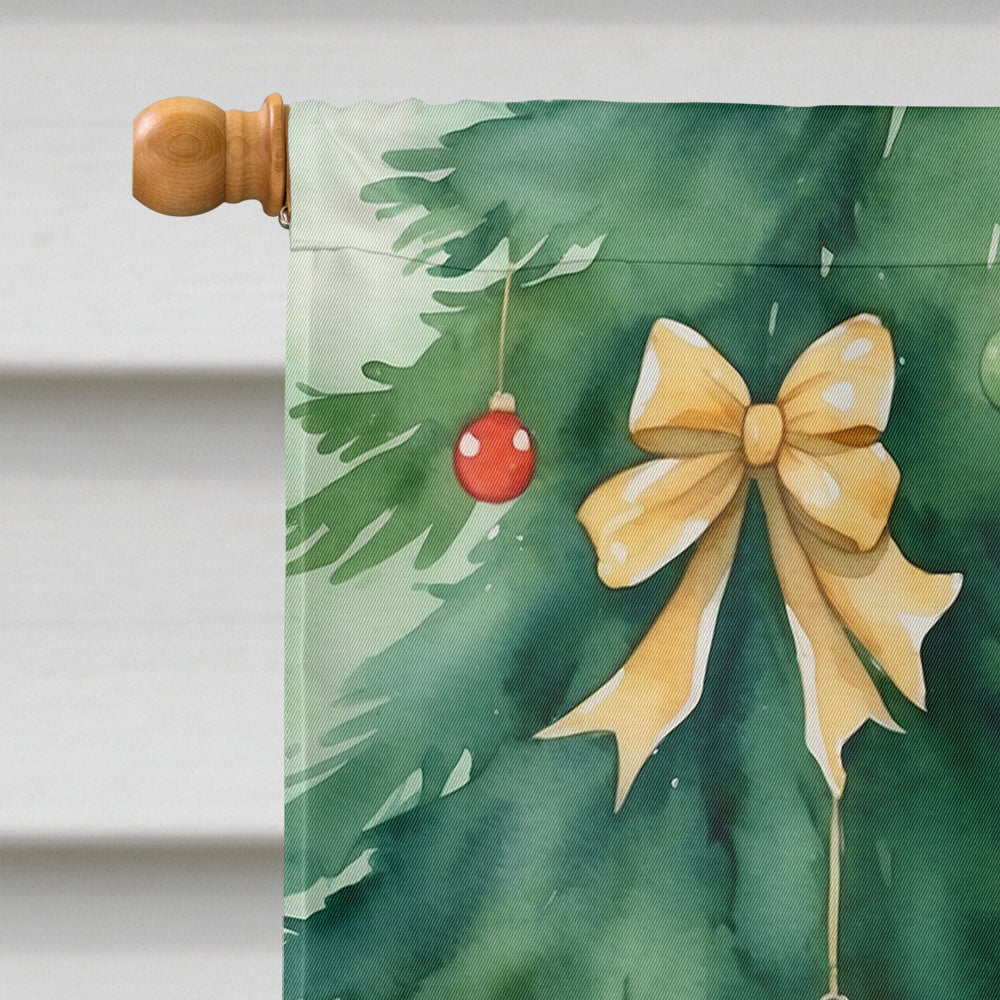 Turkish Van Cat By the Christmas Tree House Flag