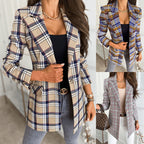 Women's Long-Sleeved Plaid Print Jacket Suit