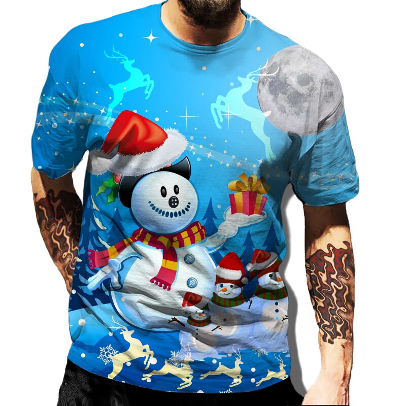 Christmas Print Casual Men's Polyester T-Shirt | Streetwear