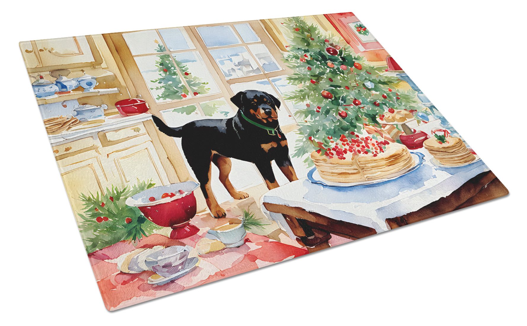 Rottweiler Christmas Cookies Glass Cutting Board
