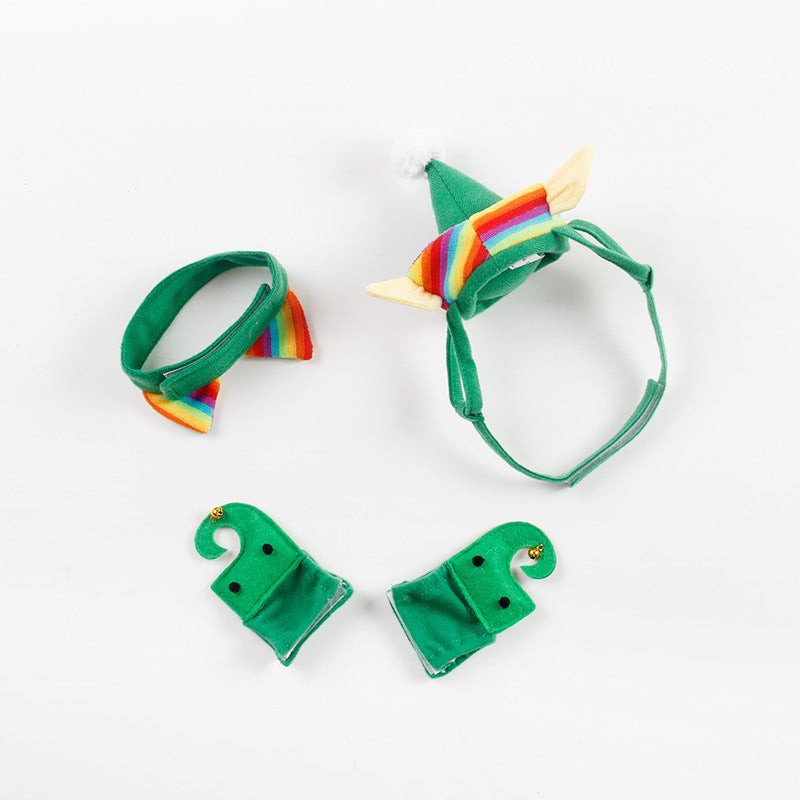 Dog Christmas Hat with Green Foot Covers (4-Piece Set)