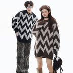 Retro Plaid Wave Striped Sweater