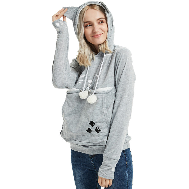 Cat Face Printed Hooded Sweater for Women