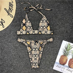 Snake Print Halter Triangle Bikini Set