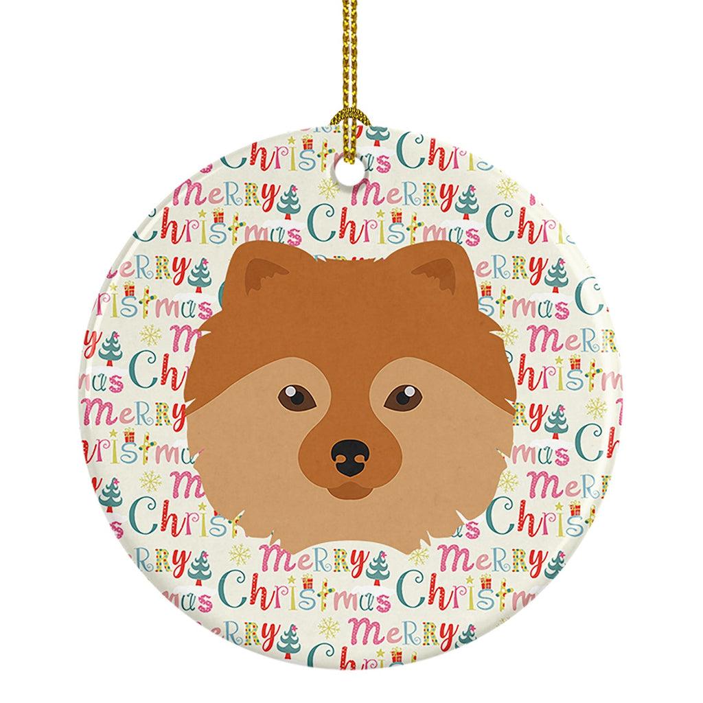 German Spitz Merry Christmas Ceramic Ornament