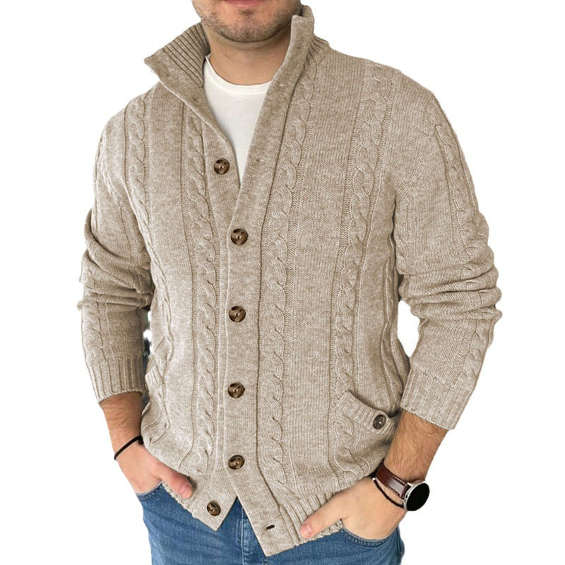 New Men's Lapel Cardigan Long Sleeve Jacquard Sweater