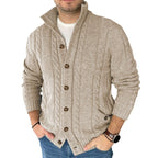 New Men's Lapel Cardigan Long Sleeve Jacquard Sweater