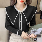 Sweet Lotus Leaf Collar Slim Fit Western Sweater