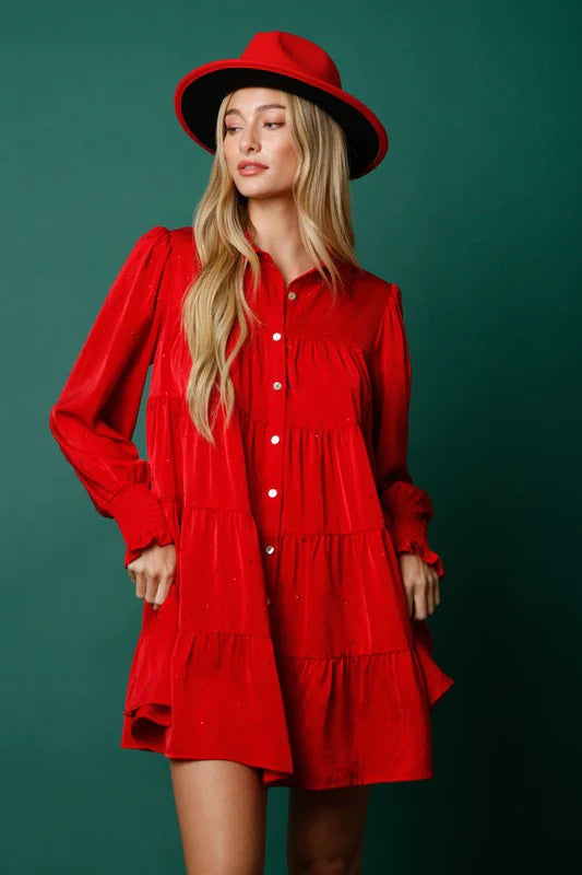 Solid Color Loose Shirt Dress for Christmas
