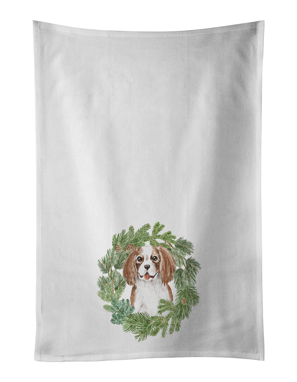 Cavalier Spaniel Blenheim Puppy Smiling Christmas Wreath Kitchen Towel Set of 2