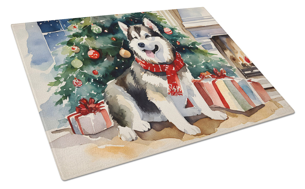 Alaskan Malamute Cozy Christmas Glass Cutting Board