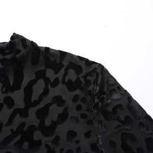 Black Leopard Print Sheer Bodysuit for Women