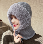 Velvet Hat and Neck Warmer Combo (One Piece) | Embroidered Cap