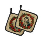 Alaskan Klee Kai Christmas Flowers Pair of Pot Holders