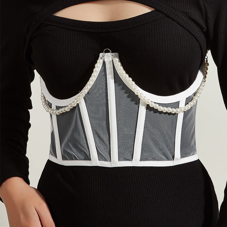 European Style Pearl Chain Vest with Corset Design