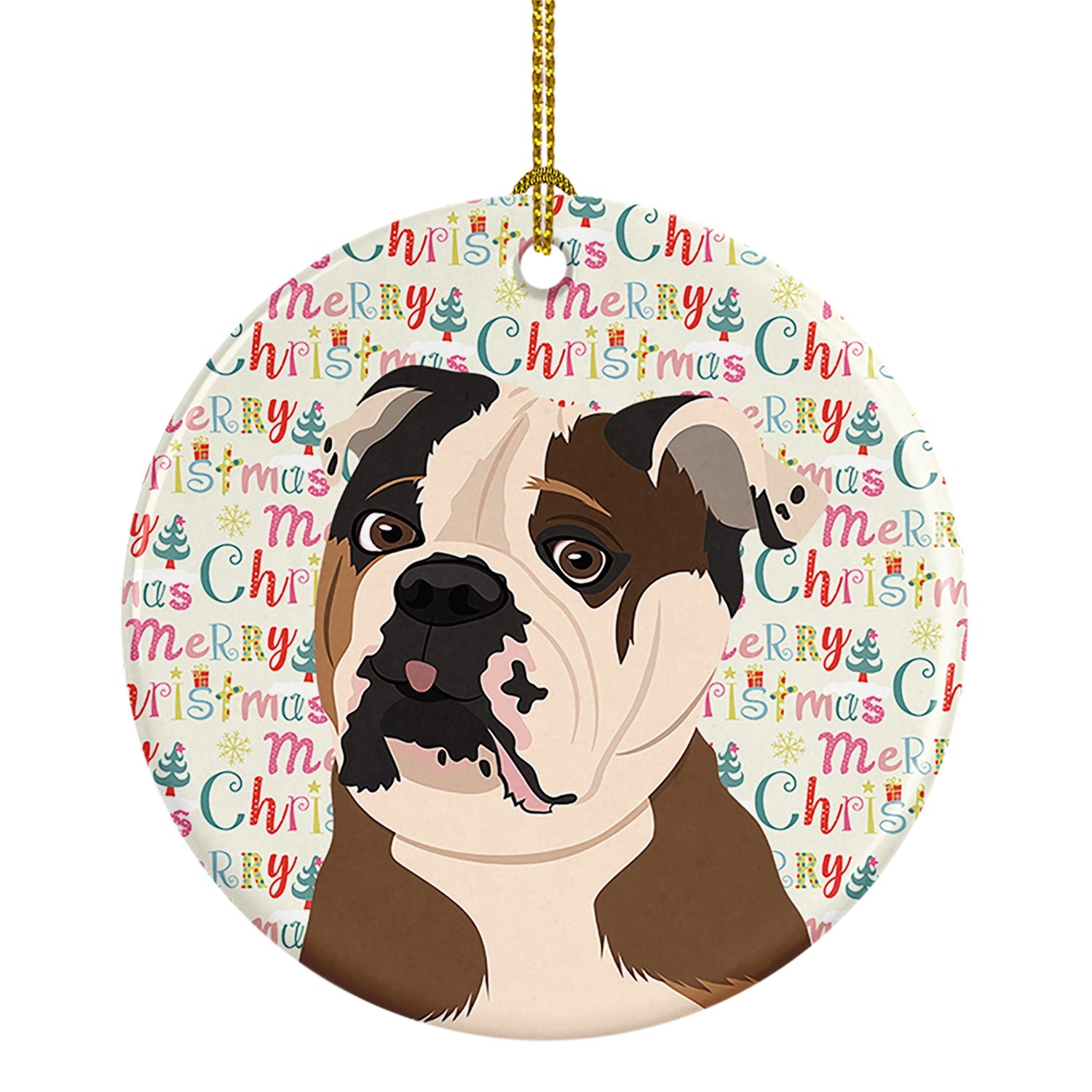 English Bulldog Chocolate Tan Christmas Ceramic Ornament