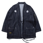 Japanese Embroidered Denim Kimono Cardigan Coat