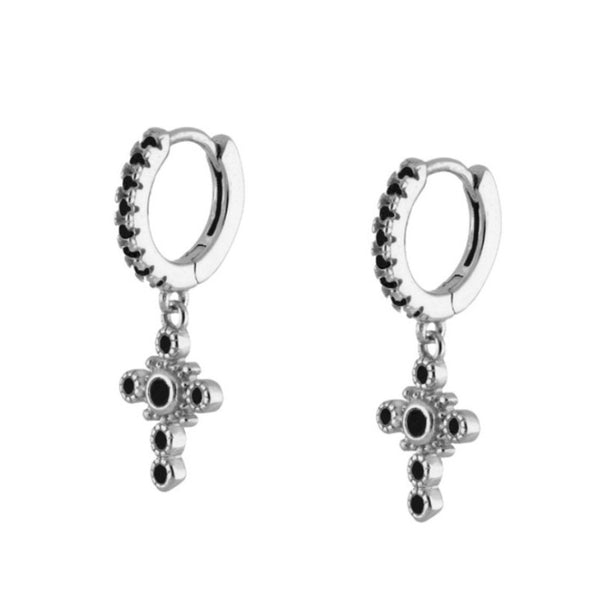 Frosty Silver Pin Set with Fancy Cross Earrings