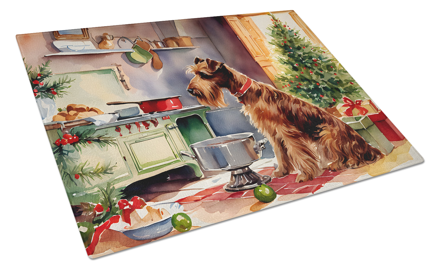 Irish Terrier Christmas Cookies Glass Cutting Board