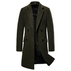 Men's Double-Breasted Casual Woolen Trench Coat