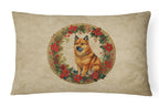 Finnish Spitz Christmas Flowers Throw Pillow
