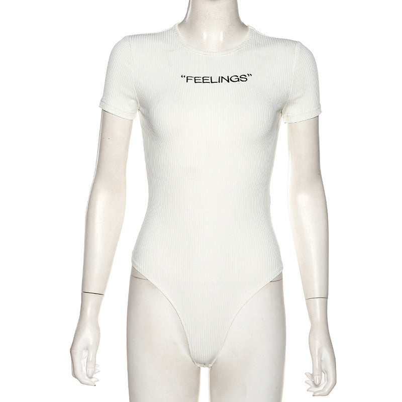 Short Sleeve Round Neck Embroidered Bodysuit