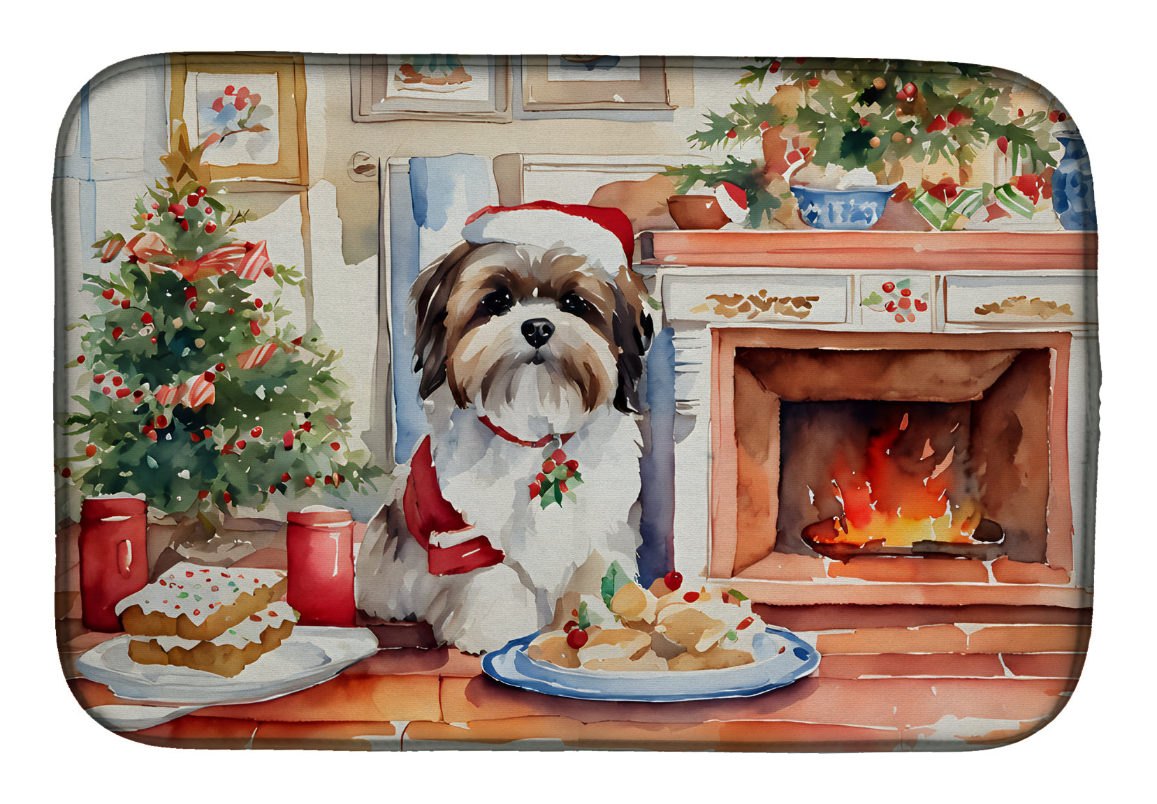Lhasa Apso Christmas Cookies Dish Drying Mat
