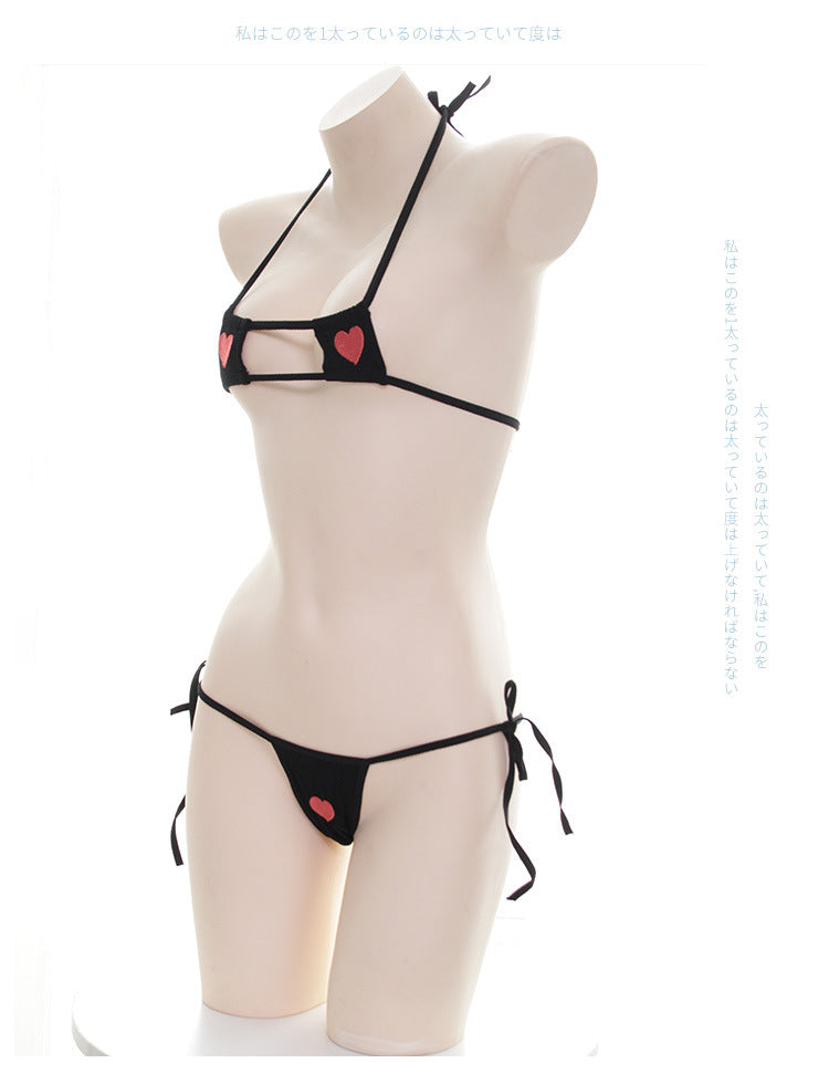 Women's Heart Embroidery Micro Bikini Lingerie Set