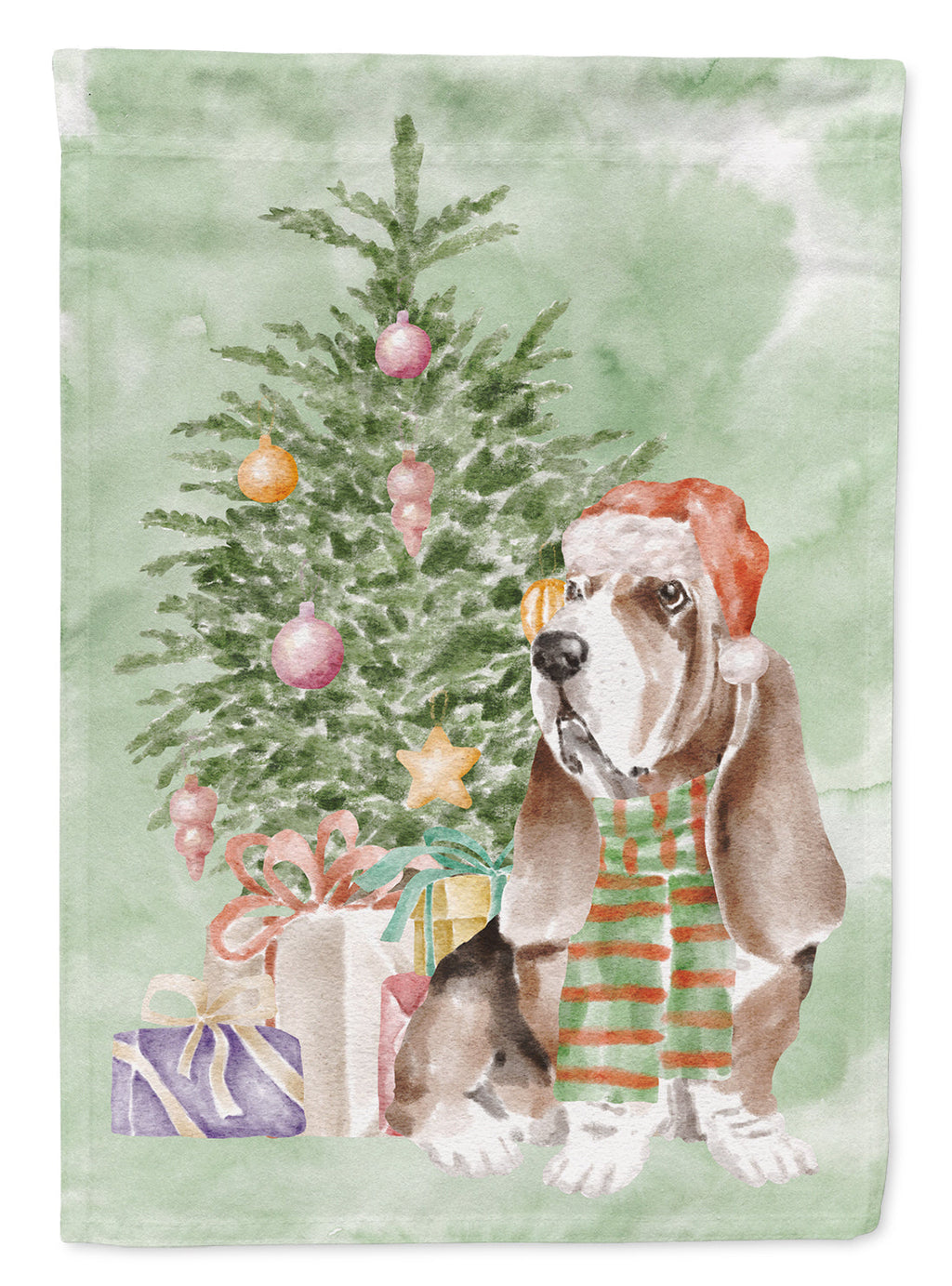 Basset Hound #3 Christmas Presents and Tree Garden Flag