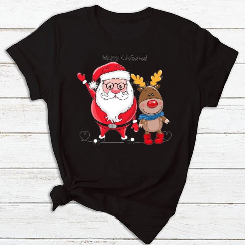 New Christmas Print Short-sleeved Women's Top