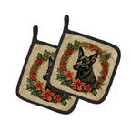 Australian Kelpie Christmas Flowers Pair of Pot Holders
