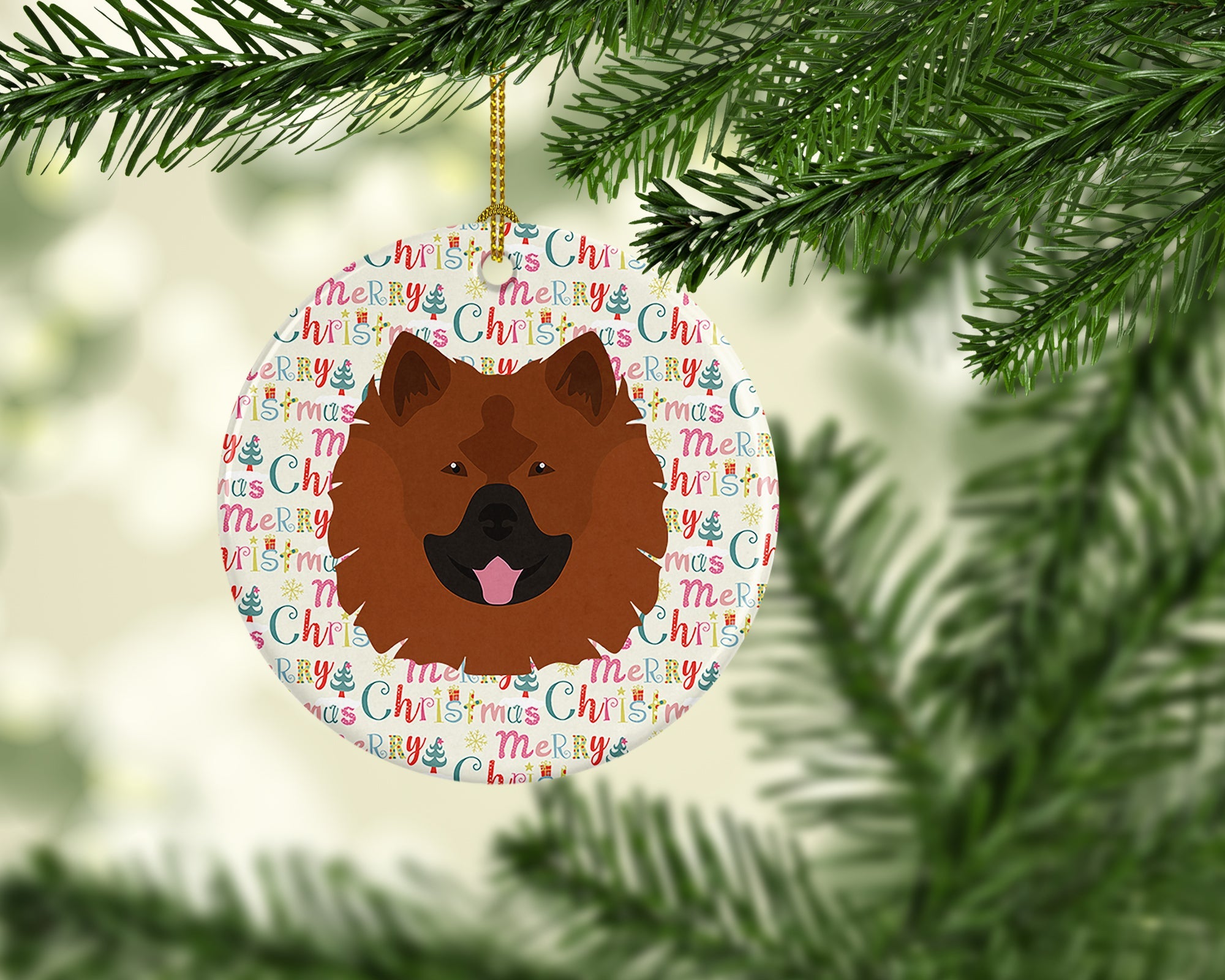 Eurasier Merry Christmas Ceramic Ornament